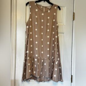Blu Pepper Taupe Mini Dress with White Polka Dots and Ruffle Hem